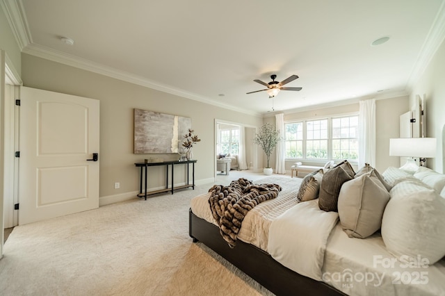802 Capington Ln, Waxhaw, NC 28173 - bedroom with crown molding, light colored carpet, and a ceiling fan