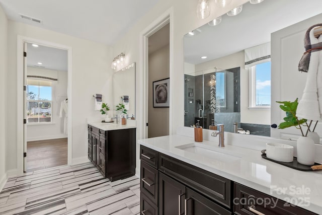 158 Nicholson Ln, Mooresville, NC 28115 - full bathroom with vanity, a shower stall, and recessed lighting