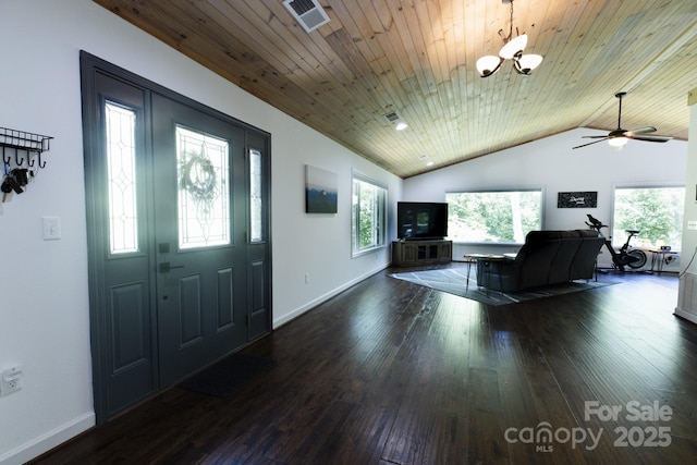 373 Fox Trace Dr, Sylva, NC 28779 - foyer featuring vaulted ceiling, dark wood-style floors, a chandelier, and ceiling fan