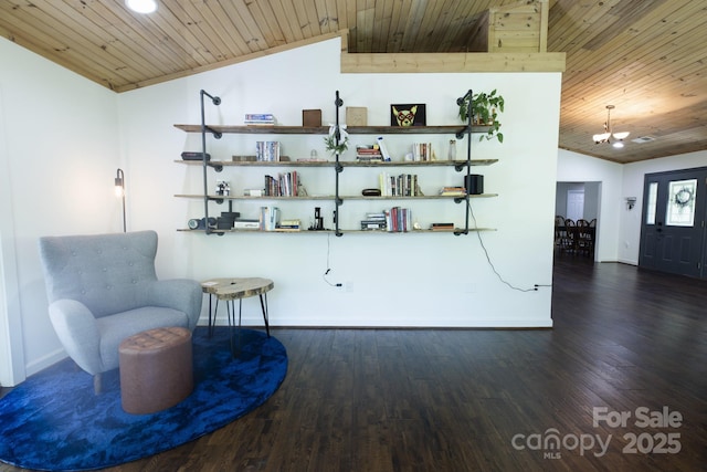 373 Fox Trace Dr, Sylva, NC 28779 - sitting room featuring vaulted ceiling, a chandelier, wood ceiling, and wood finished floors