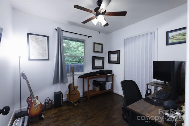 373 Fox Trace Dr, Sylva, NC 28779 - home office with dark wood-style flooring and a ceiling fan