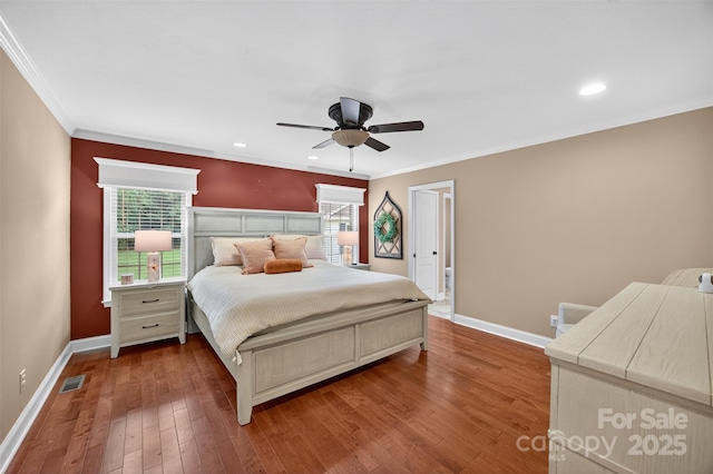 210 Cool Side Dr, Salisbury, NC 28146 - bedroom with crown molding, wood finished floors, recessed lighting, and ceiling fan