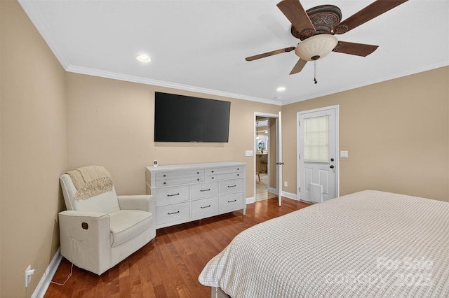 210 Cool Side Dr, Salisbury, NC 28146 - bedroom featuring wood finished floors, ornamental molding, recessed lighting, and ceiling fan