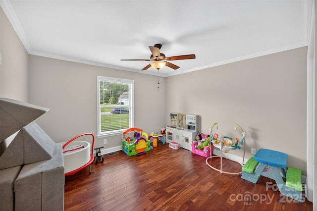 210 Cool Side Dr, Salisbury, NC 28146 - playroom featuring ceiling fan, ornamental molding, and wood finished floors