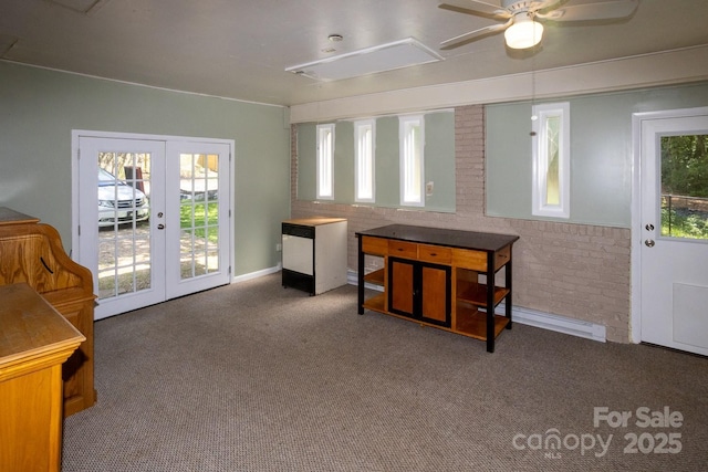 50 Taft St, Black Mountain, NC 28711 - carpeted home office featuring attic access, a ceiling fan, and french doors