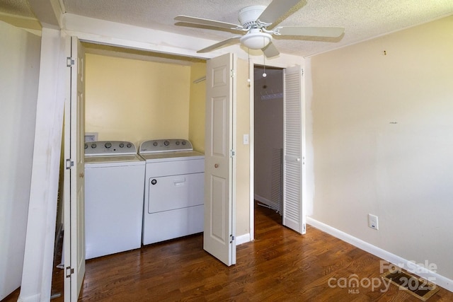 50 Taft St, Black Mountain, NC 28711 - laundry room with separate washer and dryer, dark wood finished floors, ceiling fan, and a textured ceiling