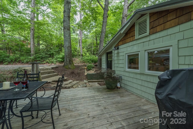 112 Byrd Rd, Black Mountain, NC 28711 - wooden deck with area for grilling and outdoor dining area