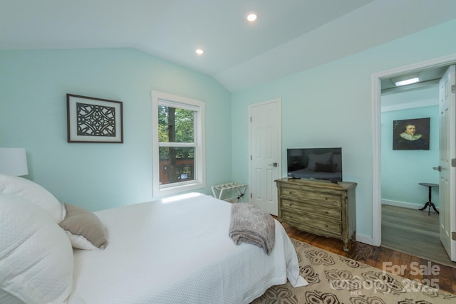 112 Byrd Rd, Black Mountain, NC 28711 - bedroom featuring lofted ceiling, wood finished floors, and recessed lighting