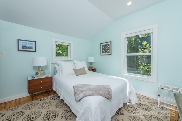 112 Byrd Rd, Black Mountain, NC 28711 - bedroom featuring lofted ceiling, wood finished floors, and recessed lighting
