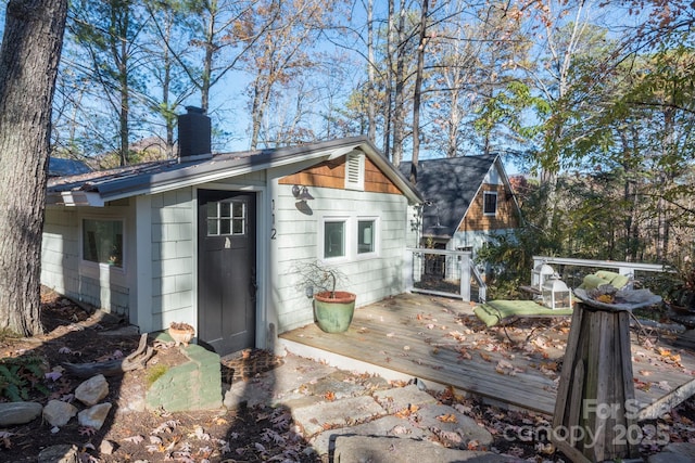 112 Byrd Rd, Black Mountain, NC 28711 - rear view of property featuring a chimney and a wooden deck