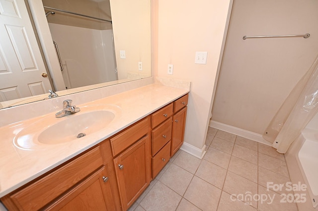 202 Pine Meadows St, Hickory, NC 28601 - bathroom with tile patterned floors, vanity, and curtained shower