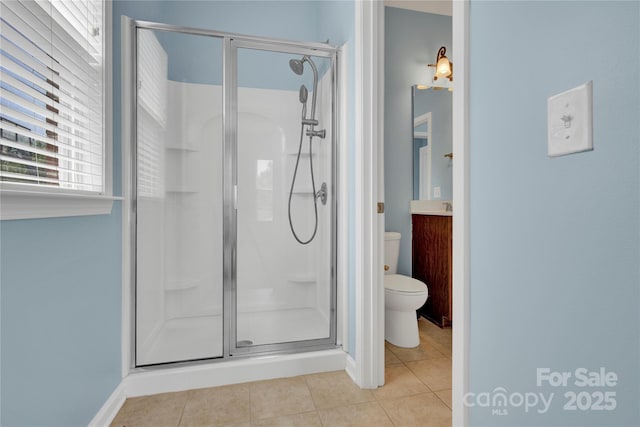 2805 Julian Glen Cir, Waxhaw, NC 28173 - bathroom with a shower stall, tile patterned floors, and vanity
