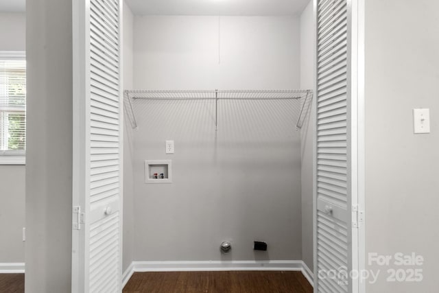 6101 Mcgregor Dr, Charlotte, NC 28227 - laundry area featuring washer hookup, dark wood finished floors, and hookup for an electric dryer