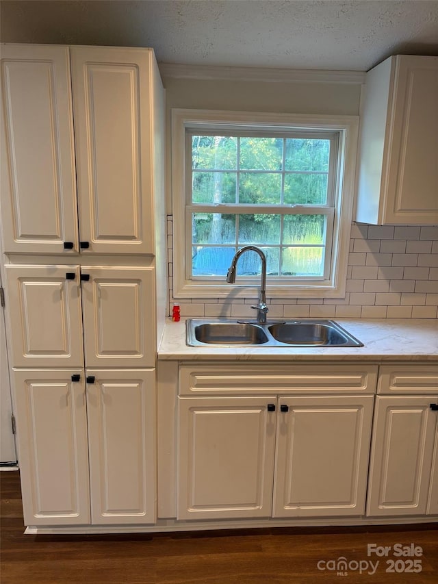 114 Woodberry Dr, Cherryville, NC 28021 - kitchen with white cabinets, light countertops, decorative backsplash, and a textured ceiling