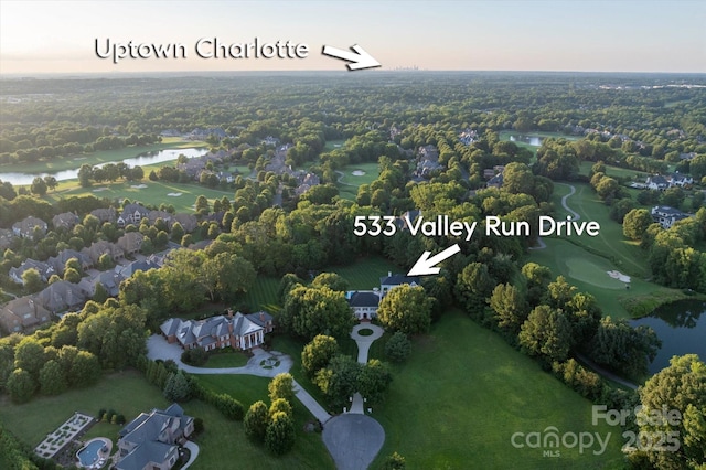 533 Valley Run Dr, Waxhaw, NC 28173 - aerial perspective of suburban area with a nearby body of water and a local golf course