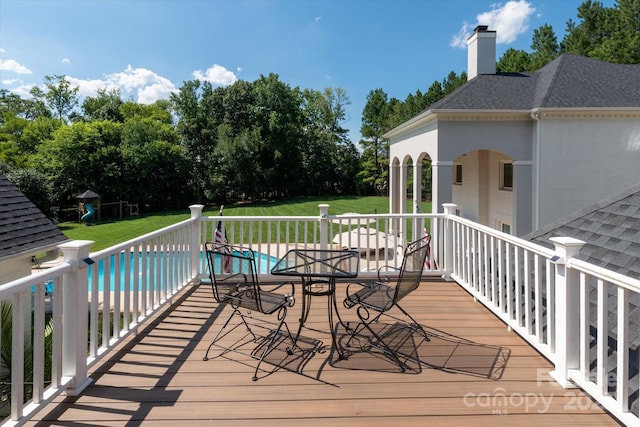 533 Valley Run Dr, Waxhaw, NC 28173 - deck featuring a lawn and view of scattered trees
