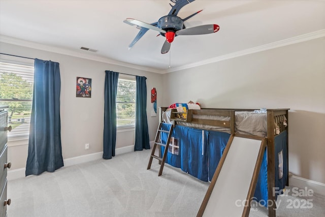 533 Valley Run Dr, Waxhaw, NC 28173 - carpeted bedroom with ornamental molding and ceiling fan
