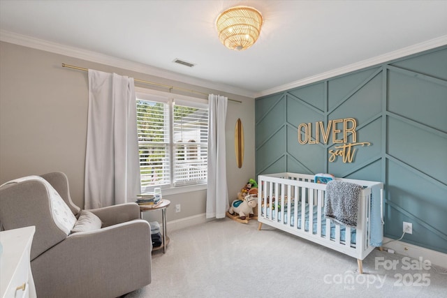 533 Valley Run Dr, Waxhaw, NC 28173 - bedroom featuring ornamental molding, carpet flooring, and a nursery area