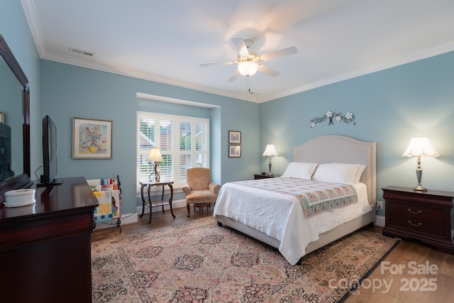 971 Blakeley Walk, Rock Hill, SC 29732 - bedroom featuring crown molding, wood finished floors, and ceiling fan
