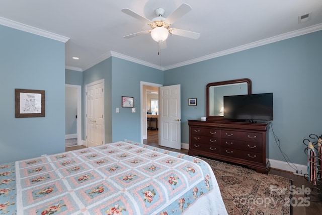 971 Blakeley Walk, Rock Hill, SC 29732 - bedroom featuring ornamental molding, a ceiling fan, a closet, recessed lighting, and wood finished floors