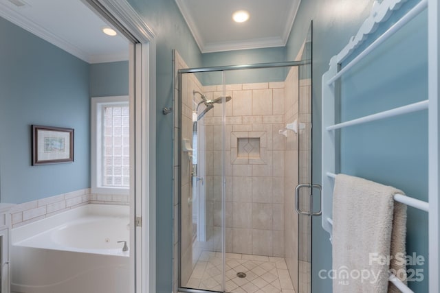 971 Blakeley Walk, Rock Hill, SC 29732 - full bath with a bath, a stall shower, crown molding, and recessed lighting