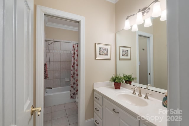 971 Blakeley Walk, Rock Hill, SC 29732 - full bathroom with vanity, tile patterned flooring, shower / tub combo with curtain, and crown molding