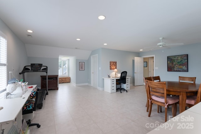 971 Blakeley Walk, Rock Hill, SC 29732 - dining space featuring an office area, recessed lighting, and a ceiling fan