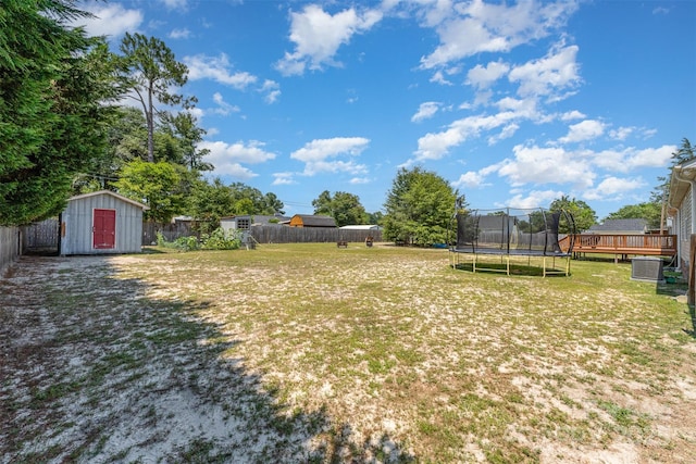 108 W Welsh St, Kershaw, SC 29067 - fenced backyard featuring a trampoline and a storage shed