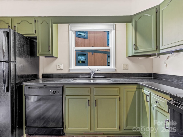 1745 Haywood Manor Rd Unit A, Hendersonville, NC 28791 - kitchen featuring green cabinets, black appliances, and dark countertops
