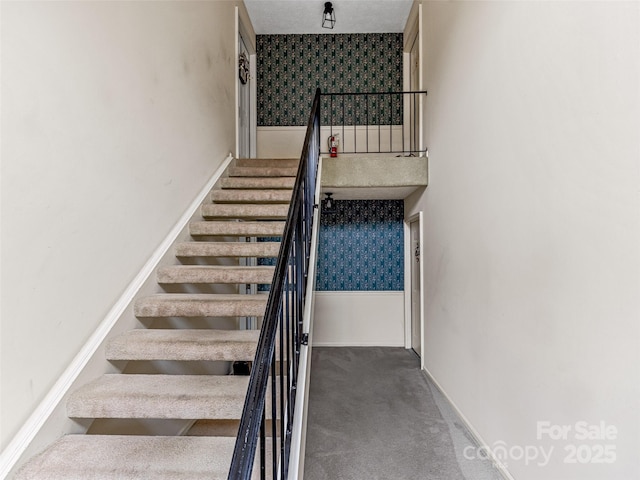 1745 Haywood Manor Rd Unit A, Hendersonville, NC 28791 - stairs featuring wallpapered walls and carpet floors