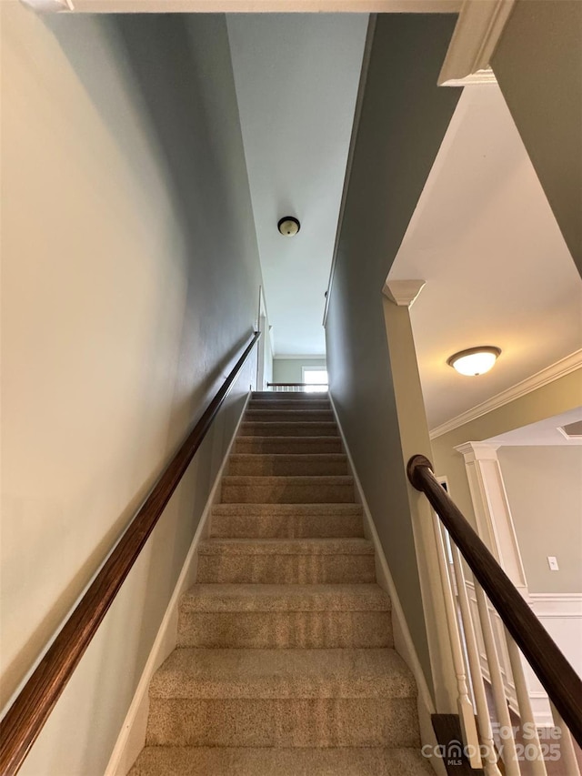 12517 Pine Terrace Ct, Charlotte, NC 28273 - stairs featuring crown molding