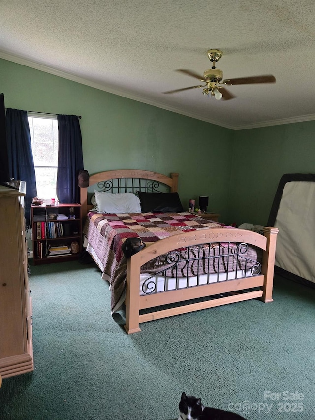 245 Waycross Dr, Rockwell, NC 28138 - carpeted bedroom with ornamental molding, a textured ceiling, and a ceiling fan