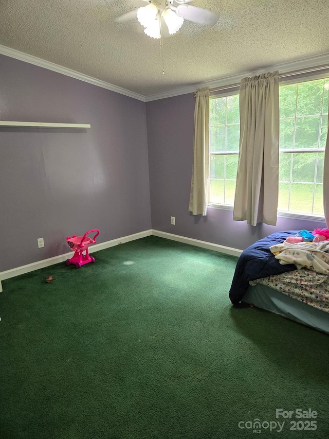 245 Waycross Dr, Rockwell, NC 28138 - unfurnished bedroom featuring a textured ceiling, crown molding, carpet, and ceiling fan