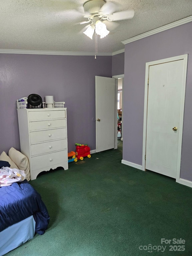245 Waycross Dr, Rockwell, NC 28138 - bedroom featuring ornamental molding, carpet flooring, a textured ceiling, and ceiling fan