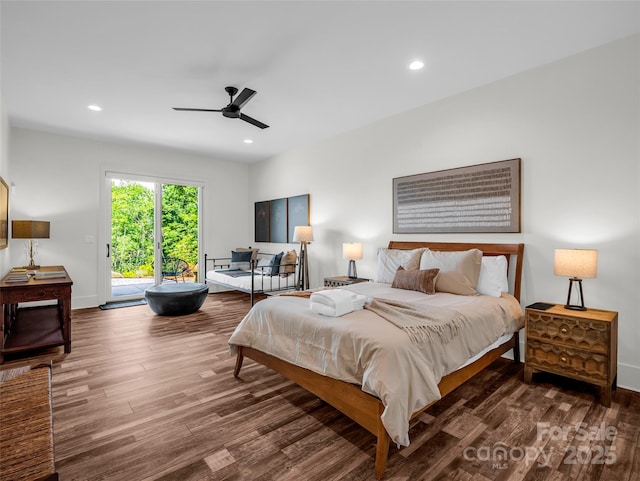 627 Cherry Hl Unit 201, Mill Spring, NC 28756 - bedroom featuring access to outside, wood finished floors, recessed lighting, and ceiling fan