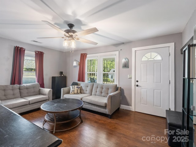 206 Friedheim Rd, Rock Hill, SC 29730 - living room with healthy amount of natural light, dark wood-type flooring, and a ceiling fan