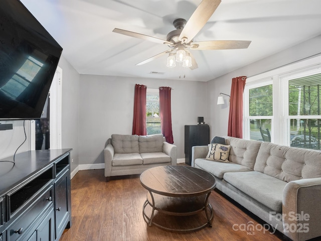 206 Friedheim Rd, Rock Hill, SC 29730 - living room featuring plenty of natural light, a ceiling fan, and dark wood-style floors