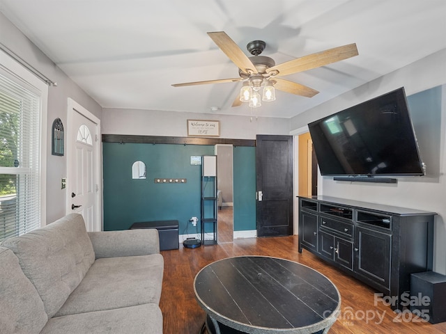 206 Friedheim Rd, Rock Hill, SC 29730 - living room featuring ceiling fan and dark wood-style floors