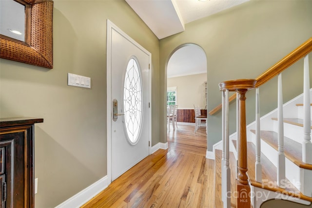 80 Meadow Creek Drive 40 & 61, Weaverville, NC 28787 - entrance foyer featuring arched walkways, light wood-type flooring, and stairway