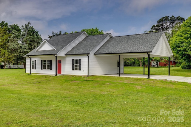 521 Tram Rd, Lancaster, SC 29720 - modern inspired farmhouse featuring a shingled roof, a front lawn, an attached carport, and concrete driveway