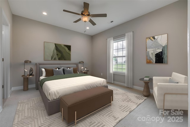 521 Tram Rd, Lancaster, SC 29720 - bedroom featuring light carpet, recessed lighting, and ceiling fan
