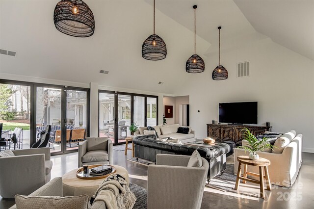 3306 Gaston Rd, Greensboro, NC 27407 - living room featuring high vaulted ceiling and plenty of natural light