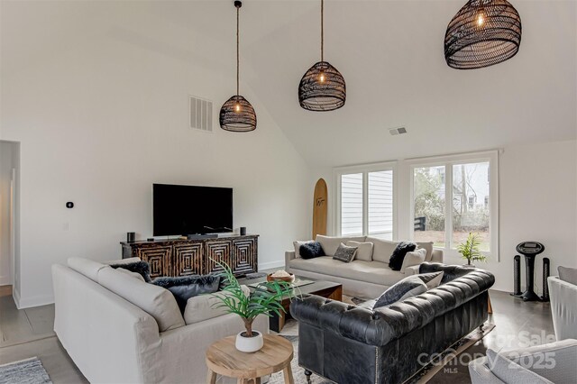 3306 Gaston Rd, Greensboro, NC 27407 - living room featuring high vaulted ceiling and arched walkways
