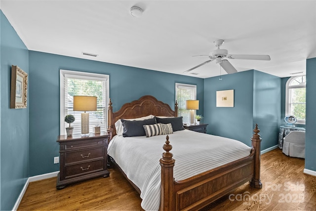 6716 Southby Ct, Charlotte, NC 28270 - bedroom with wood finished floors, multiple windows, and ceiling fan