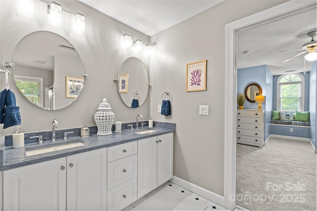 6716 Southby Ct, Charlotte, NC 28270 - bathroom featuring double vanity and ceiling fan