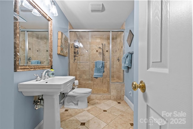 6716 Southby Ct, Charlotte, NC 28270 - bathroom with a shower stall and tile patterned floors