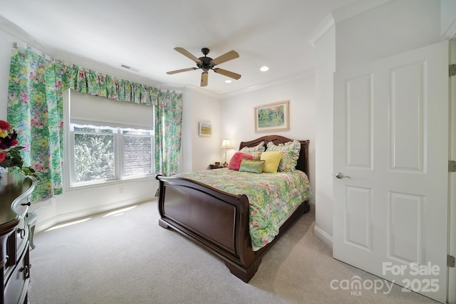 166 Atlantic Way, Mooresville, NC 28117 - carpeted bedroom with ornamental molding, a ceiling fan, and recessed lighting