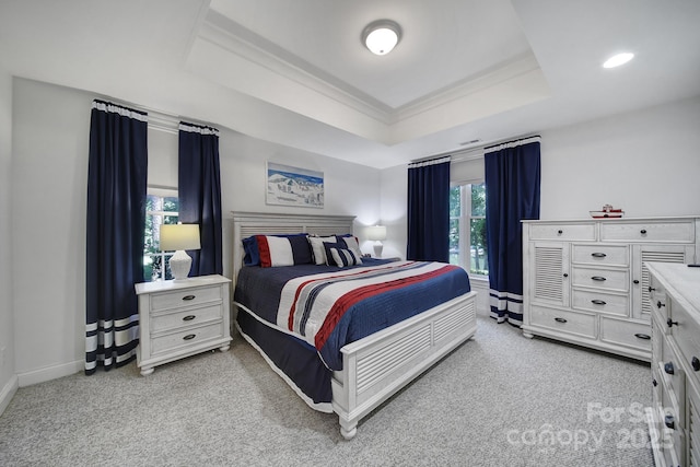 166 Atlantic Way, Mooresville, NC 28117 - bedroom with a tray ceiling, light carpet, and ornamental molding