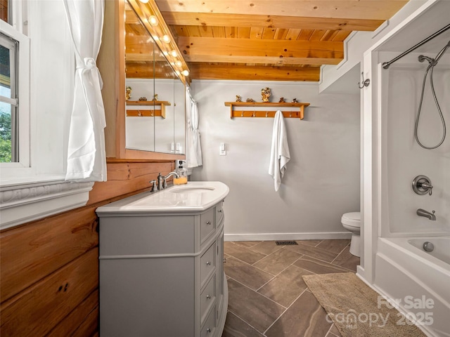 334 Arbra Mountain Way, Bostic, NC 28018 - bathroom featuring a wooden ceiling with exposed beams, vanity, and shower / bath combination