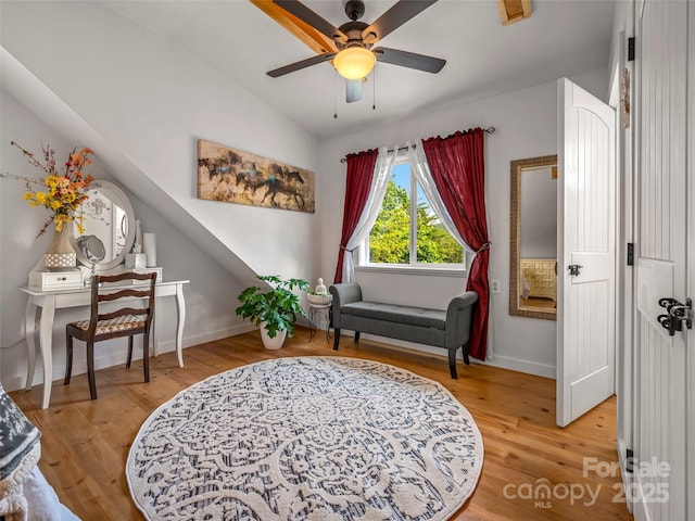 334 Arbra Mountain Way, Bostic, NC 28018 - living area featuring a ceiling fan, vaulted ceiling, and light wood-style flooring
